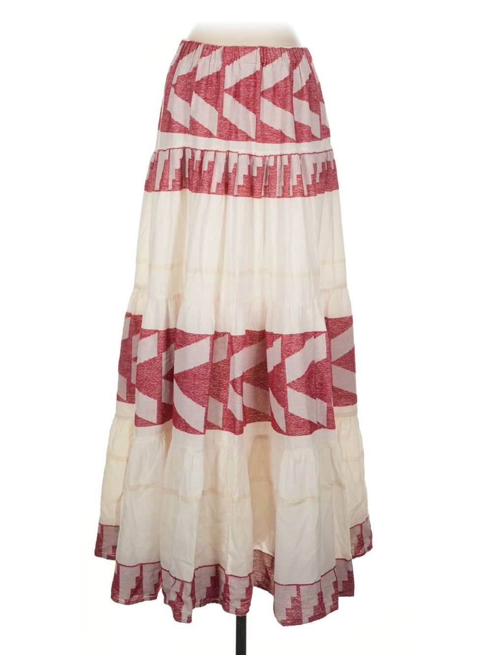 PEARL & CAVIAR Cotton & Lurex Red Cream Luxury Resortwear Skirt Size XS/S VGUC